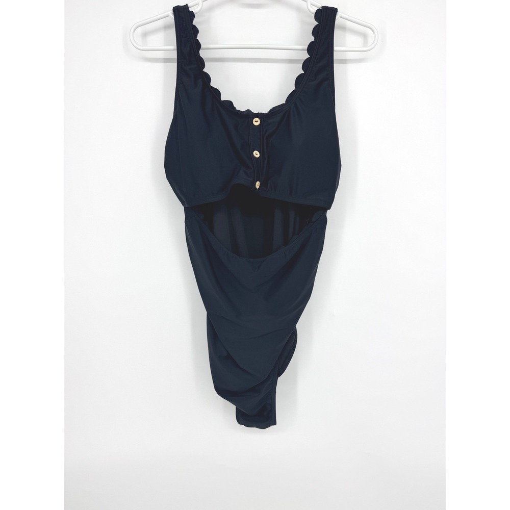 Charmo Black Scalloped Cutout Henley One Piece Maternity Swimsuit